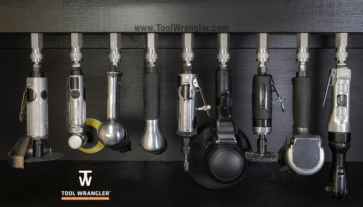 Air Wrangler - 5 Pack Air Tool Organizer for Pneumatic Tools - Automatic Push-To-Connect | Universal Fit | Dual Mount System | Tool Wrangler