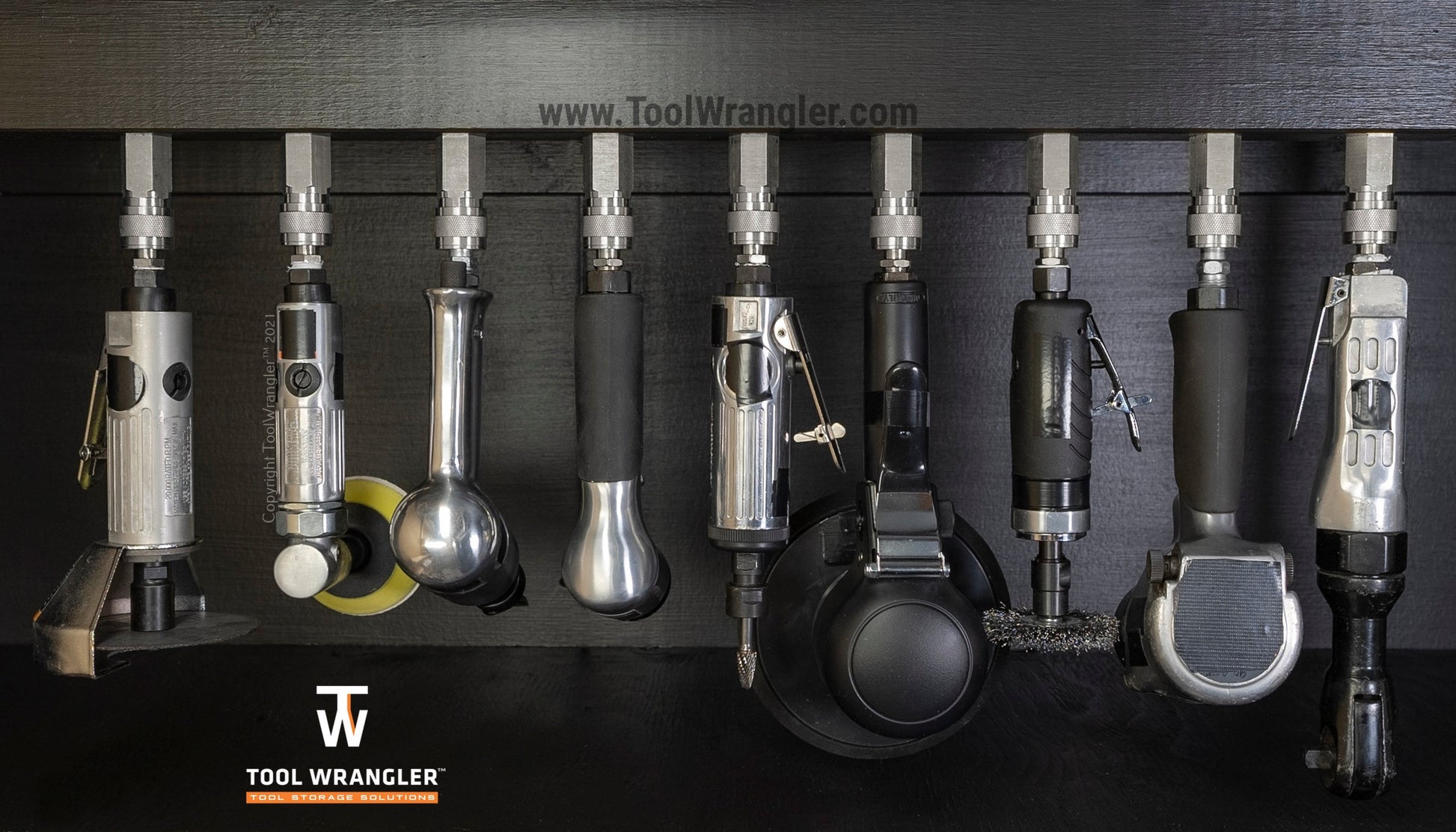 Air Wrangler - 5 Pack Air Tool Organizer for Pneumatic Tools - Automatic Push-To-Connect | Universal Fit | Dual Mount System | Tool Wrangler